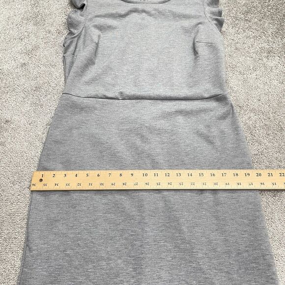 Old Navy Flutter Ruffle Sheath Dress Womens Large Gray Ponte Knit Stretch Work - Picture 11 of 13